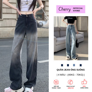 Quần bò ống rộng nữ lưng cao dáng suông CHERRY quần ống rộng jean nữ baggy ống đứng dày đẹp T008-2
