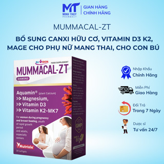 Bổ Sung Canxi Hữu Cơ (Chiết Xuất Từ Tảo Biển Đỏ), Vitamin D3 K2, Mage Cho Phụ Nữ Đang Mang Thai,Cho Con Bú - Mummacal ZT