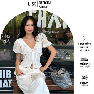  Lise clothing Áo Corset trắng đen tay phồng Sia Top 
