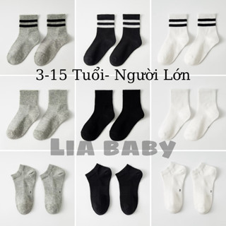 Tất Vớ Cổ Cao Cổ Ngắn Trắng Đen Xám Mẫu Trơn Sọc Thể Thao Đơn Giản Cho Bé Trai Bé Gái [BS02]