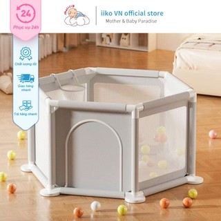 [CHỐNG NGÃ] Rào chắn hình lục giác màu xám - Lưới mềm + bóng đồ chơi, không gian an toàn cho bé