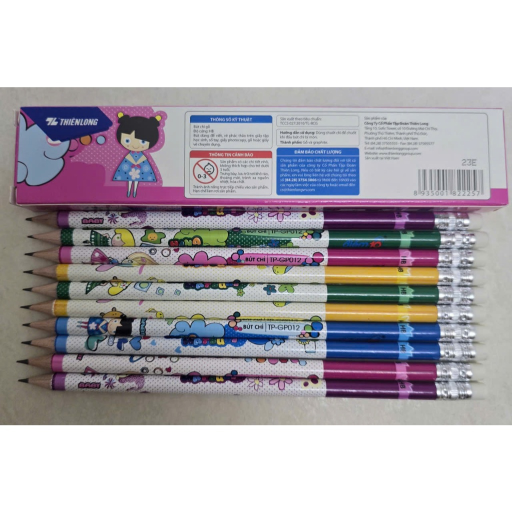 Hộp 10 Bút chì gỗ Thiên Long Điểm 10 TP-GP012 - Độ cứng HB - Viết êm, phù hợp học sinh luyện viết ch