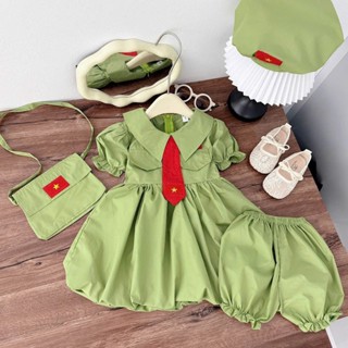  Bộ quốc khách cho bé Váy cho bé gái Set 4ct váy xanh quân đội  tặng mũ túi quần  dịp lễ 2 9 cho bé 10-30kg Pam Kids 