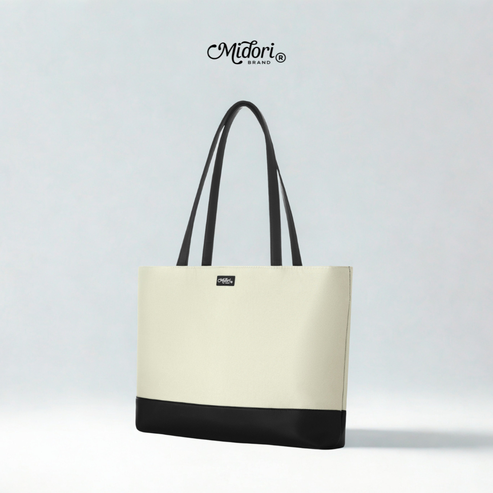 Túi Tote MELO Nam Nữ Vải Phối Da PU Đeo Vai Đựng Laptop Đi Học Đi Làm | MI MIDORI