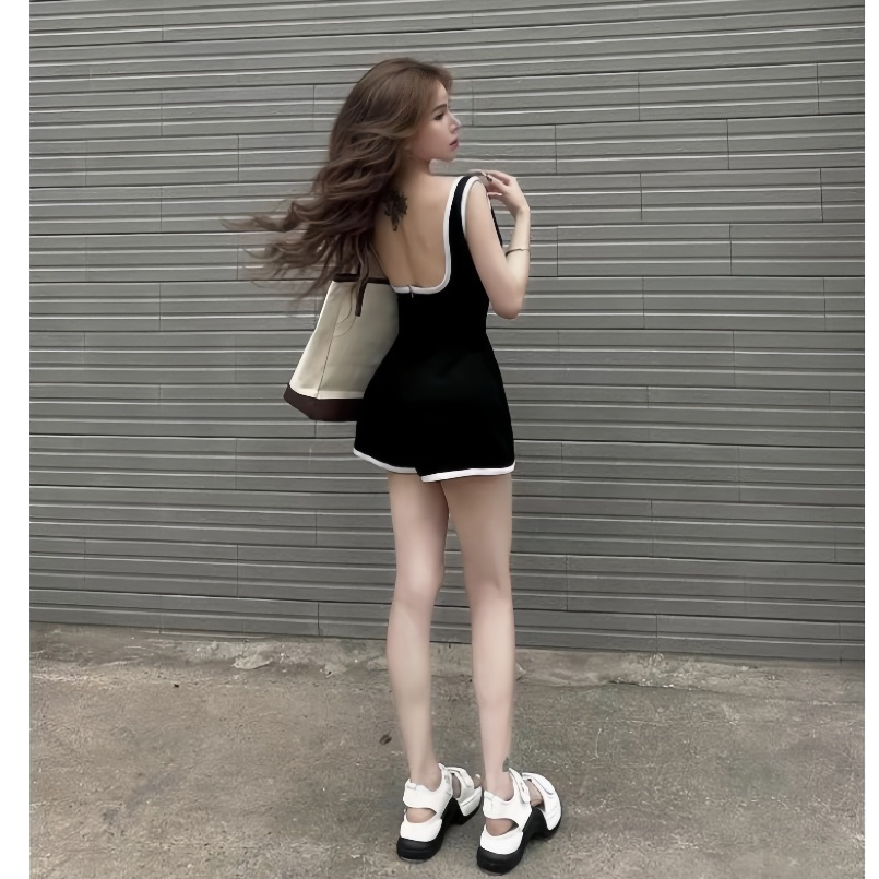 bodysuit đi biển CÓ MÚT NGƯC, Set đồ đi biển nữ mặc mát, jumpsuit 2 dây chất thun tăm lạnh sexy, ôm body, SET03