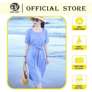 Đầm Linen suông nữ cổ tròn ngắn tay, thiết kế cơ bản chất linen mát mặc đi chơi, đi biển DV209