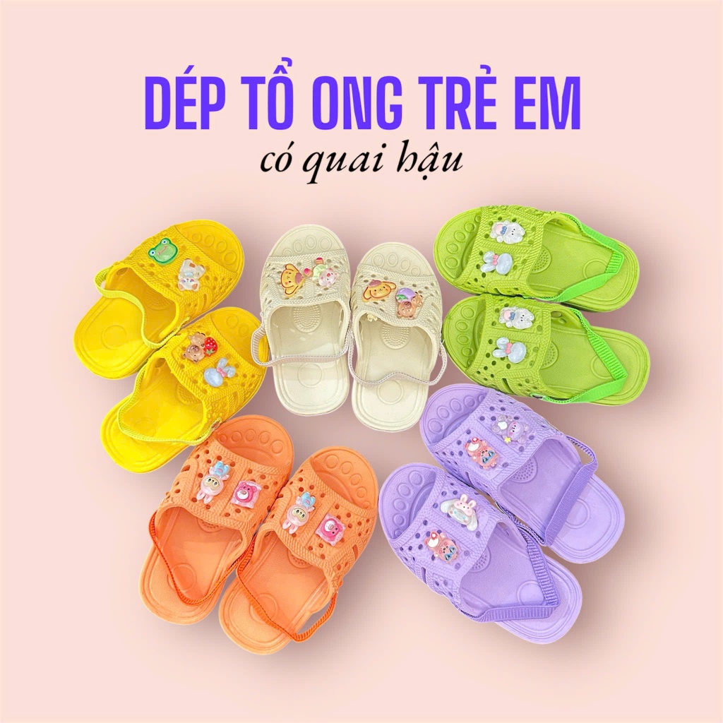 Dép Tổ Ong EVA Siêu Nhẹ Cho Bé | Quai Chun Mềm – Charm Ngẫu Nhiên – Cực Dễ Thương