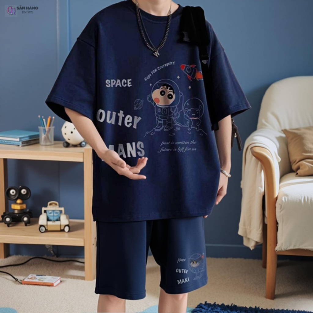 Bộ thể thao nam mùa hè SPACE CUSIN, Quần áo chất vải mè tháng khí co dãn 4 chiều size 35-80kg L1