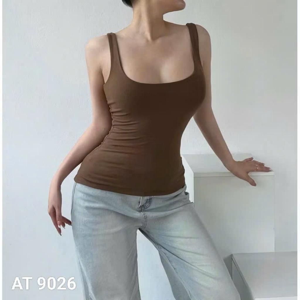 Áo thun nữ ba lỗ cổ chữ U Bigsize 55-85kg trơn có mút cố định tôn V1 AT9026 | BigBuy360 - bigbuy360.vn