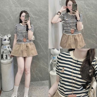 Áo len nữ ,áo len sọc tay ngắn thêu GẤU cổ tròn màu đen đỏ chất len mềm mịn pc Hàn Quốc đi chơi du lịch