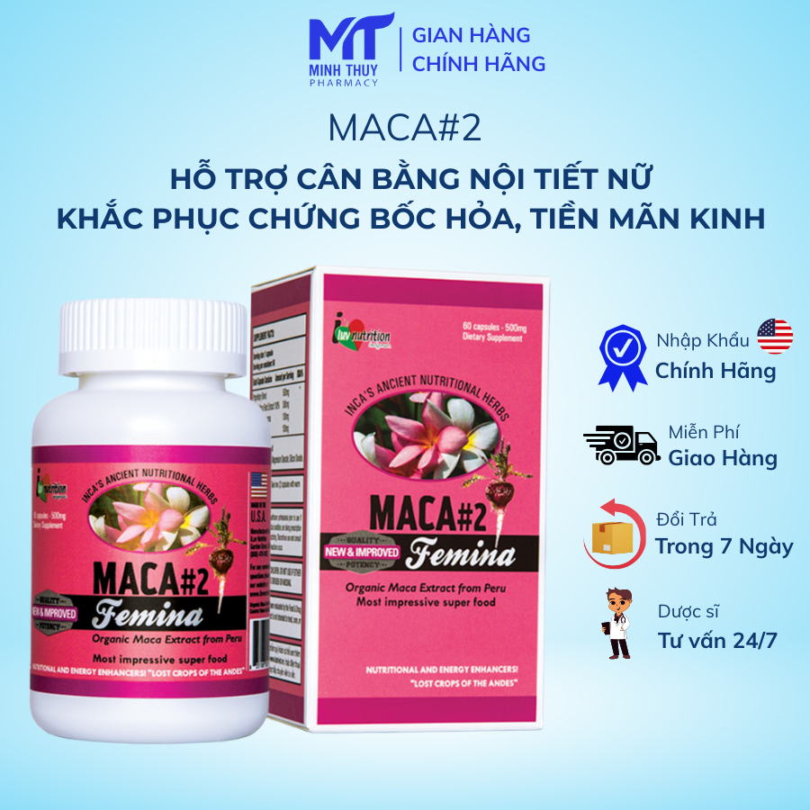 Viên uống nội tiết tố Nữ Maca 2 - Hộp 60 Viên - Hỗ Trợ Cân Bằng Nội Tiết, Giảm Bốc Hỏa Và Cải Thiện 