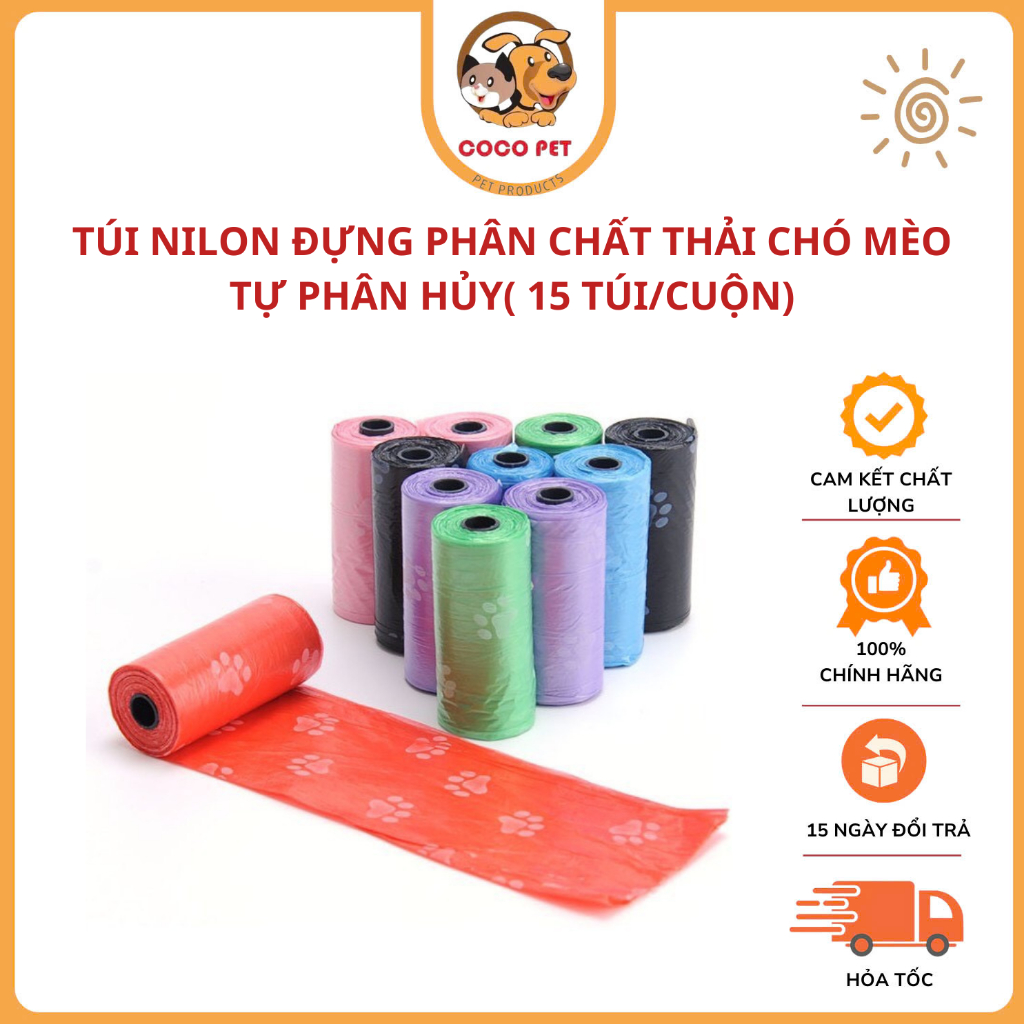 Túi Nilon Đựng Phân Chất Thải Chó Mèo Tự Phân Hủy( 15 túi/cuộn)