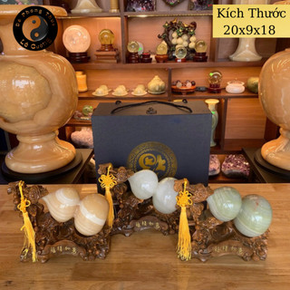 Hồ Lô Phúc Lộc Như Ý, Ngọc Hoàng Long, Onyx Xanh, Trắng Tự Nhiên ,Kích Thước 20x9x18cm.