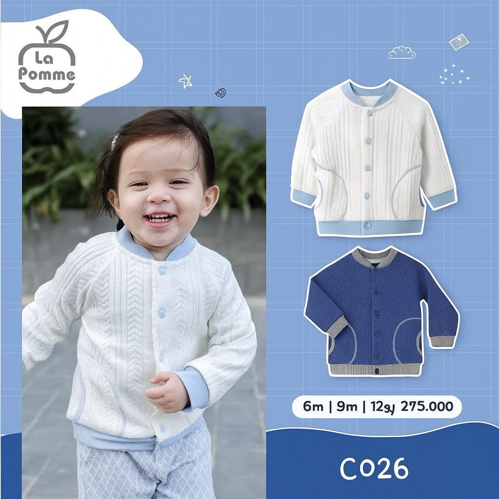Áo khoác len trẻ em La Pomme – giữ ấm, mềm mại, thiết kế cài khuy tiện lợi (C026)