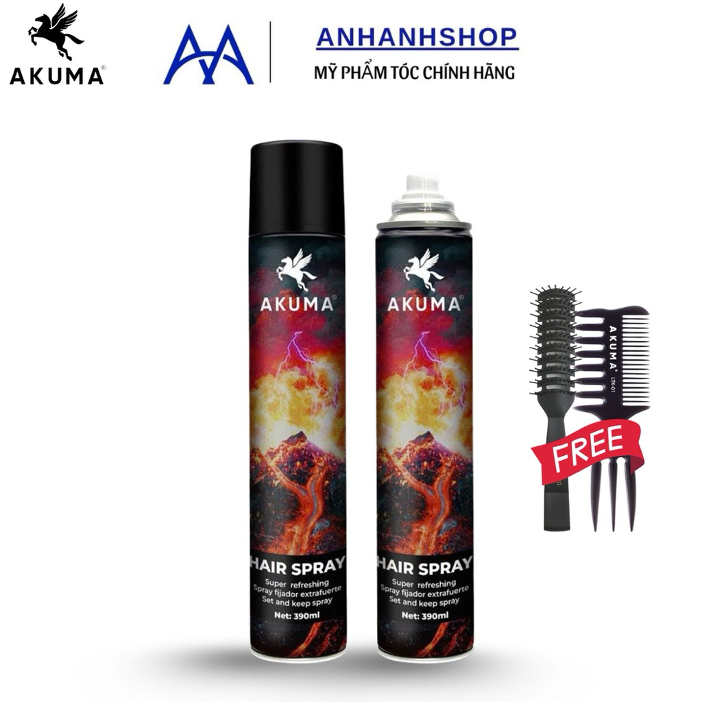 Gôm xịt tạo kiểu giữ nếp tóc AKUMA hương nước hoa 390ml