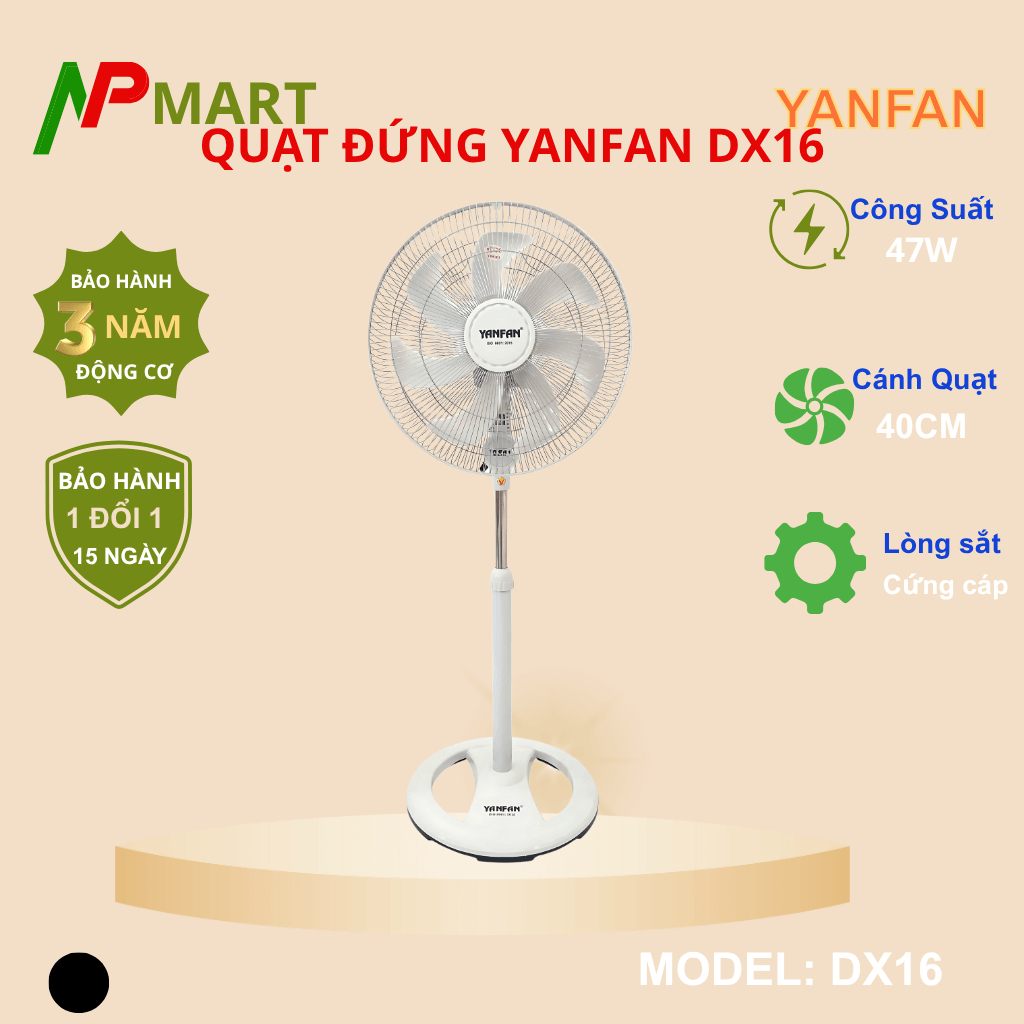 Quạt đứng Lòng Xi YanFan DX16 công suất 47W động cơ 100% dây đồng 7 cánh nhựa ABS cao cấp