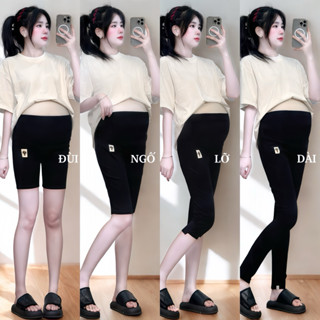  Quần Bầu Đùi Ngố Lững 9 Tất Và Dài Legging Hình Mèo Chất BozipCotton Co Giãn 4 chiều Có Chun Chỉnh Bụng  40 - 95kg  