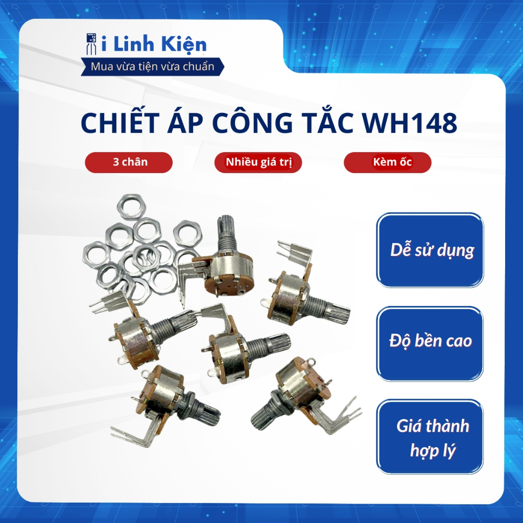 Chiết Áp Công Tắc Wh148 5K 10K 50K 100K 500K Chất Lượng Tốt.