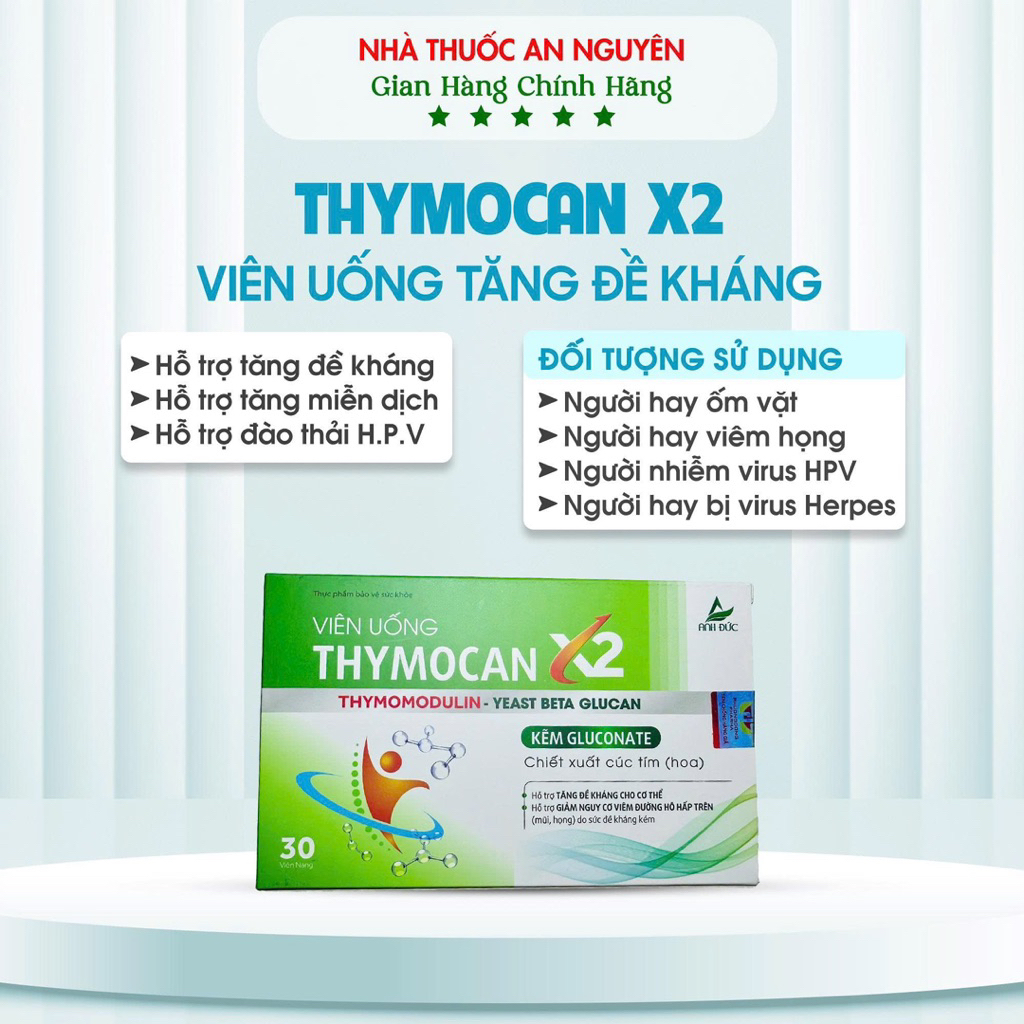 Viên Tăng Đề Kháng THYMOCAN X2 Hỗ trợ tăng đề kháng cho người hay ốm vặt và bị HPV và Sùi