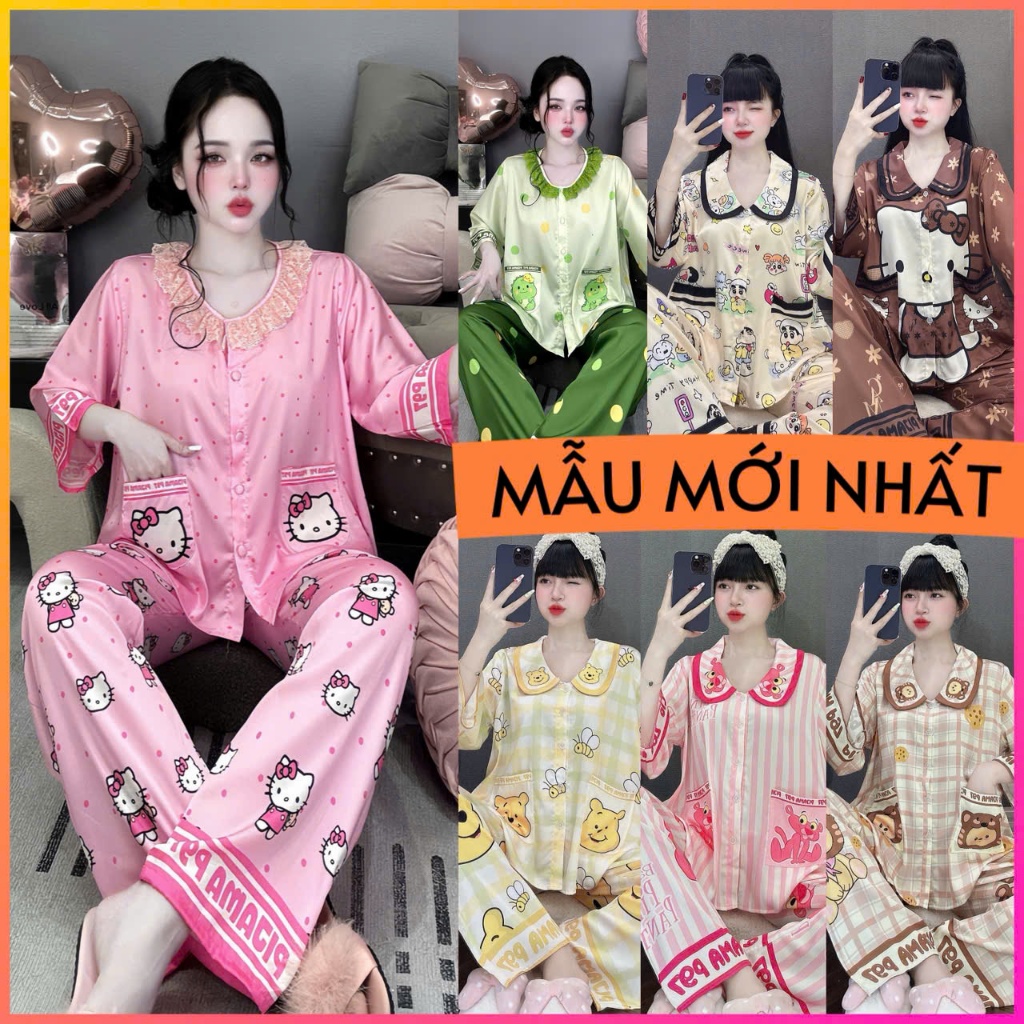 Đồ bộ tay lững lụa latin xịn size dưới 60kg , đồ bộ nữ , pijama nữ , bộ ngủ dể thương , đồ bộ lụa , 