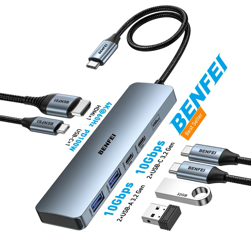 Cáp Chuyển Hub BENFEI Ugreen 5 In 1 USB Type C Sang HDMI + USB 3.0*3 + PD Ugreen BENFEI Chính Hãng | BigBuy360 - bigbuy360.vn
