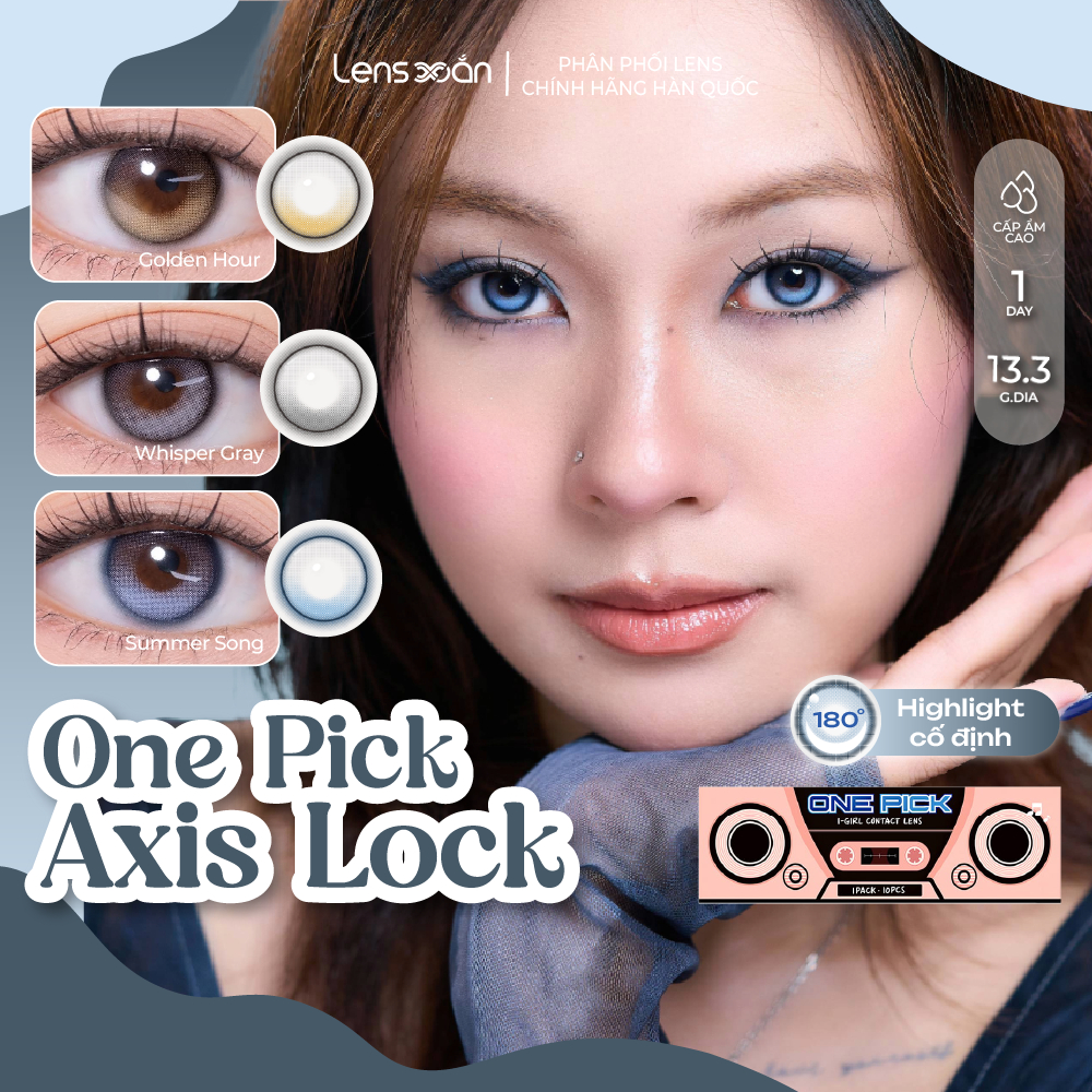 LENS 1 NGÀY cận LENS XOẮN kính áp tròng xanh tây highlight khoá trục cố định FIXING I-GIRL ISHA ONE 