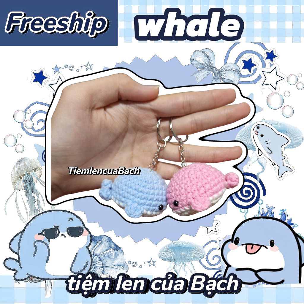 Móc khóa cá voi bằng len handmade