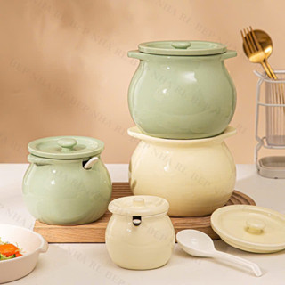    BepNhaRi   Âu Hũ đựng mỡ đựng gia vị Gốm Sứ CERAMIC - dung tích 1200ml Tặng Kèm Thìa Sứ 
