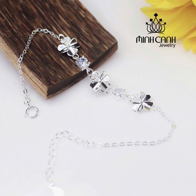 Lắc Tay Bạc Nữ Cỏ 4 Lá Mix Đá Dây Mảnh - Minh Canh Jewelry
