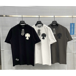  Áo phông nam nữ Premium cotton Chrome Heart ngực lưng thêu logo da thánh giá dệt chữ hãng cao cấp 