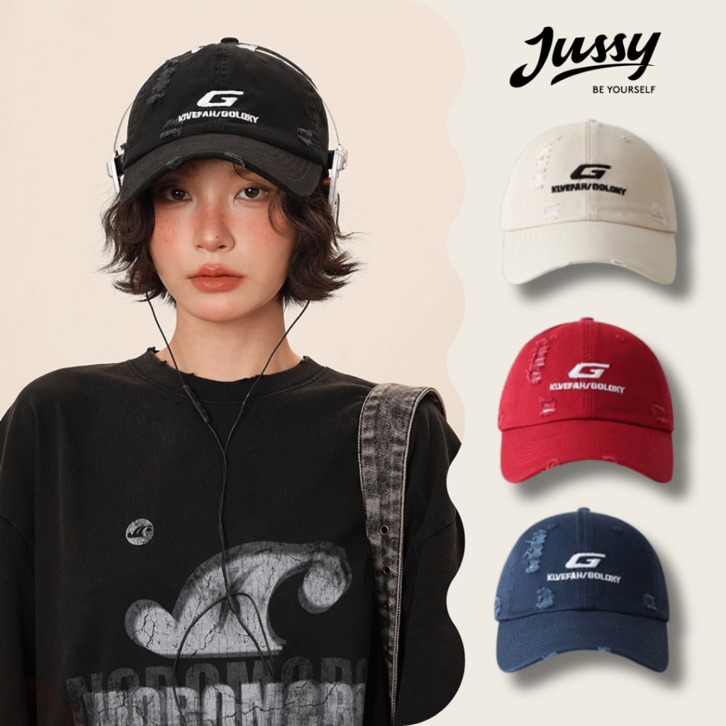 Mũ Lưỡi Trai Rách Tua Rua Cá Tính Thêu Chữ G Jussy Official Nón Nam Nữ Form Mềm Vải Cotton Khử Mùi S