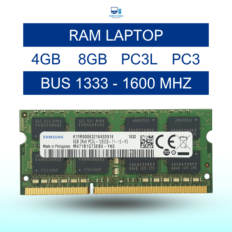Ram LAPTOP Samsung 8GB DDR3 DDR3L bus 1600Mhz Memory Ram PC3 PC3L laptop - Bảo hành 12 tháng