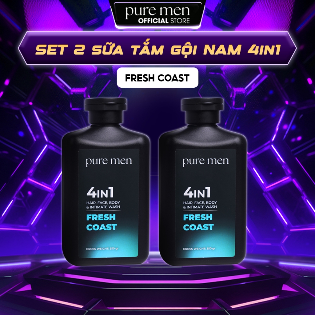 [Combo 2] Sữa Tắm Gội Nam 4in1 Pure Men Natural Vegan, Hương Nước Hoa Nam Tính (350ml)