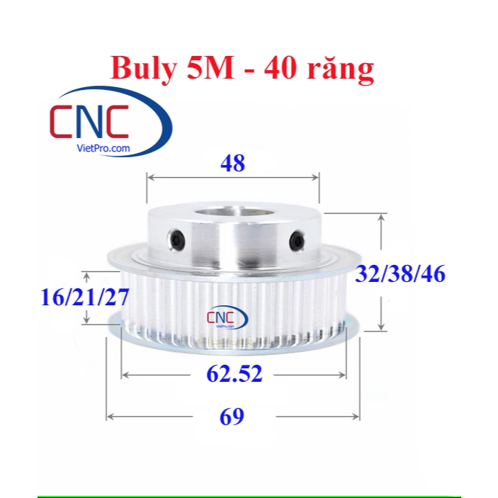 Buly đai răng 5m-40 CNCVietPro buly 5m 40 răng