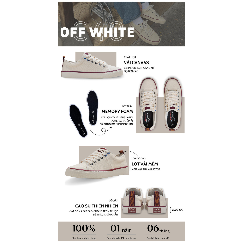 Giày Sneaker Nữ Nam - Vải Canvas Unisex C40 Off/white Dincox Đơn Giản Tinh Tế Shoes Đế Bằng | BigBuy360 - bigbuy360.vn