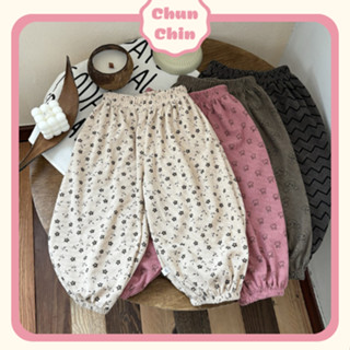 Q009 Chun Chin | Quần Nhung Tăm Jogger Bo Gấu Hoạ Tiết Cho Bé Gái 8-27kg