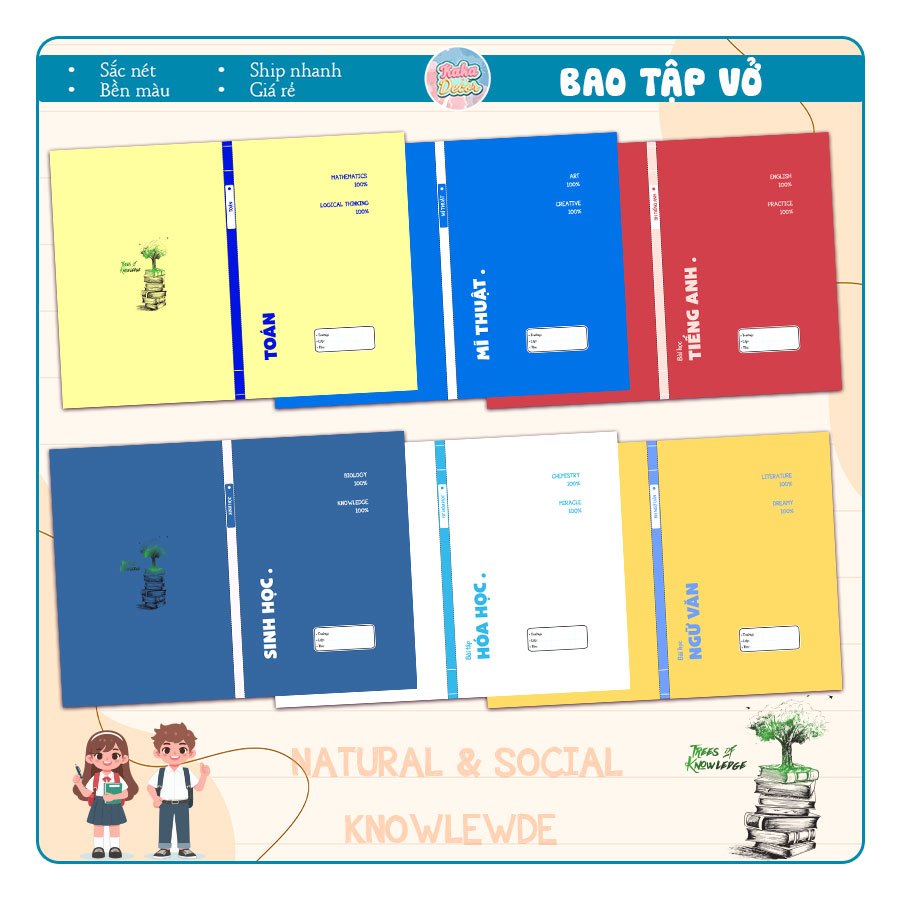 Combo Giấy Bao Tập Theo Môn Học LỚP 1 - 12 Bao Vừa Mọi Loại Vở A5, B5 🌈 Giấy Bọc Vở Tập Học Sinh A5,