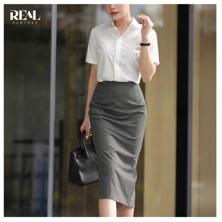  Chân váy bút chì họa tiết dài 68cm REAL CLOTHES vải thun co giãn thoải mái xẻ sau 