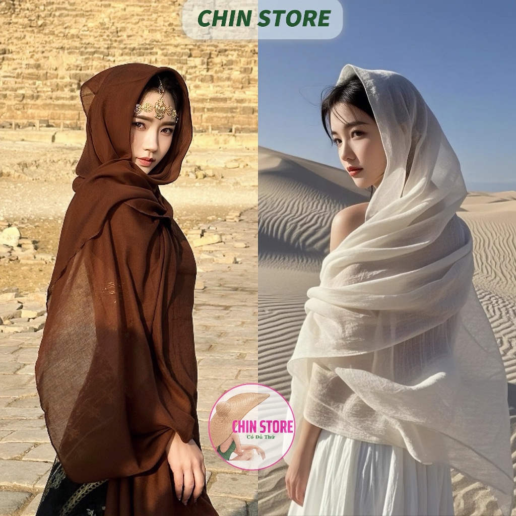 Khăn choàng Cotton lanh chống nắng mỏng nhẹ cổ điển du lịch sa mạc hot trend 180x120cm