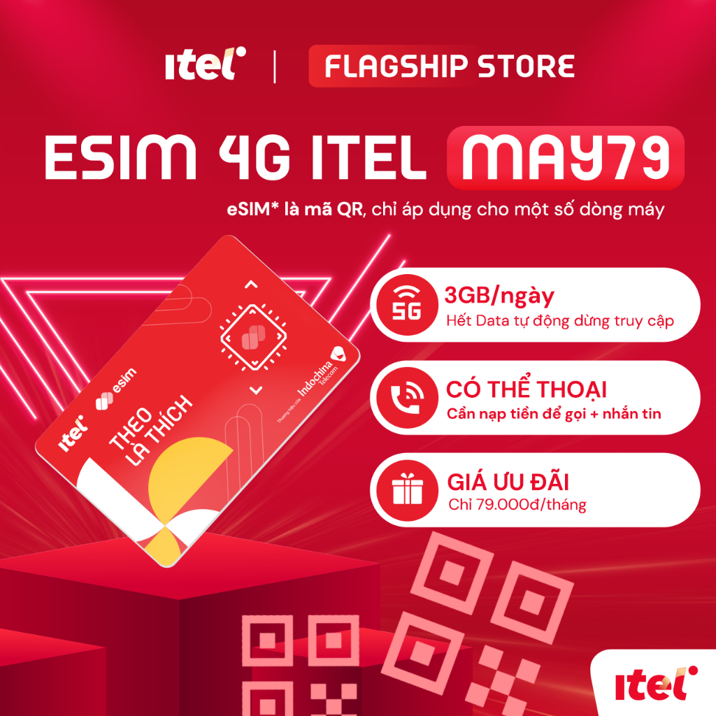 [NHẬN ESIM TRONG 30P] ESIM 4G ITEL MAY79 Data 3GB/Ngày - 90GB/Tháng. Dùng Sóng VinaPhone Trên Toàn Q