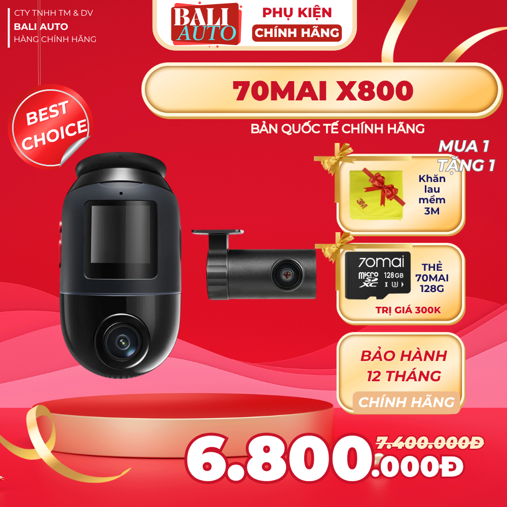 Bản Quốc tế 70Mai 4K omni X800 - Xoay 360° Kênh đôi HDR Hỗ trợ Tương thích 4G Siêu tụ điện