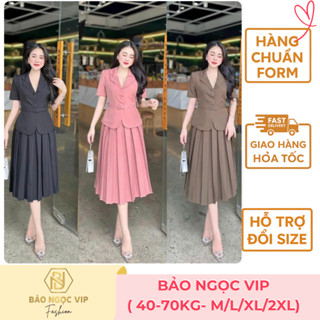 (Có Bigsize) Set áo vest Bảo Ngọc Vip dây nịt kèm chân váy xếp ly cao cấp dự tiệc đi chơi
