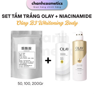  COMBO tắm trắng da dưỡng thể Olay + Bột tinh chất Niacinamide Vitamin B3 dưỡng trắng và làm sáng da túi 50 100 200gr 
