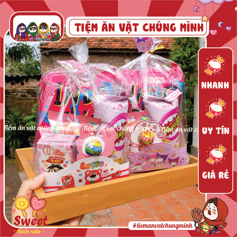 Túi Bánh Kẹo Màu Hồng / Thế Giới Đồ Ăn Vặt Màu Hồng, Kẹo Gấu Dâu, Concept Trang Trí Giỏ Quà Bánh Kẹo