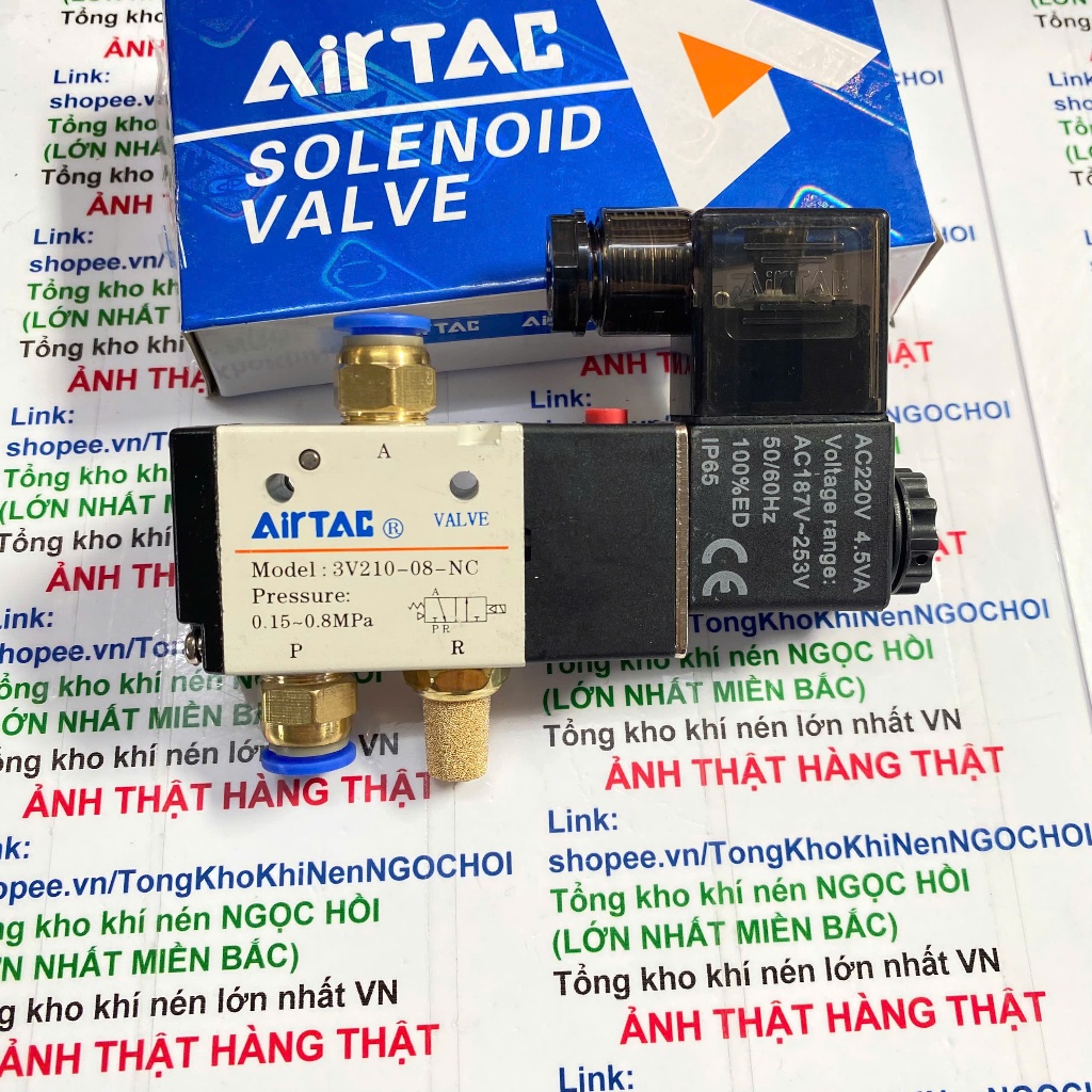 (Có sẵn cút nối) Van điện từ 3v210-08-NC Airtac (VAN 3/2 3 cửa 2 vị trí) ẢNH THẬT
