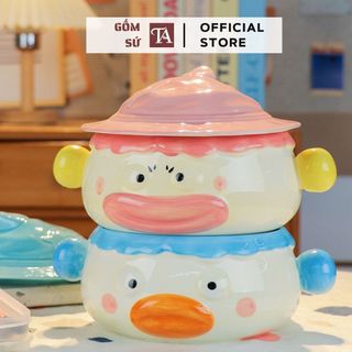 Tô ăn mì dễ thương tai cầm 1100ml gốm sứ TA Thành Anh hộp cơm hâm nóng bằng lò vi sóng có nắp đậy TAM01