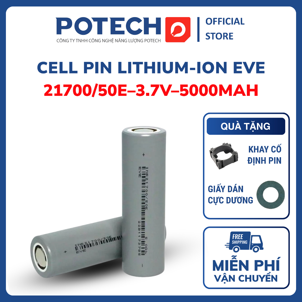 [HÀNG LOẠI A] Pin INR 21700/50E-3.65V-5000mAh, cell pin EVE 21700- 3.6V- 5Ah 3C dòng xả 15A