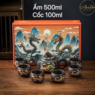  Bộ Ấm Chén Uống Trà Tử Sa Long Phụng Đổi Màu Kèm Hộp Quà Bộ Ấm Chén Pha Trà Tử Sa Đổi Màu Đẹp Cao Cấp Làm Quà Biếu Tặng 