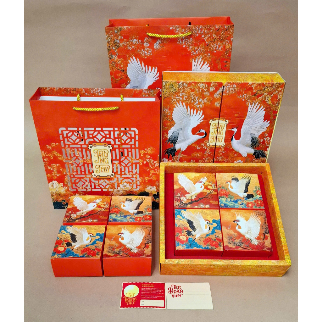10 Hộp Trung Thu 4 Bánh Vân Hạc, Hộp Đựng 4 Bánh Trung Thu 150gr - 250gr (Mẫu Mới 2025)