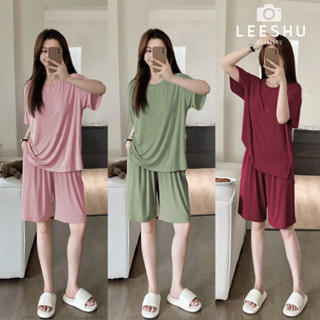 Bộ thun lạnh mặc nhà áo ngắn tay quần lửng❤LEESHU❤bộ áo cộc tay quần ngố mặc nhà mùa hè chất liệu cotton lụa có Bigsize